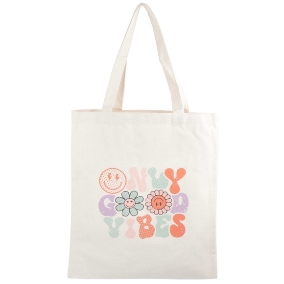 Only Good Vibes 🌸 Printed Canvas Tote - Picture 2 of 3